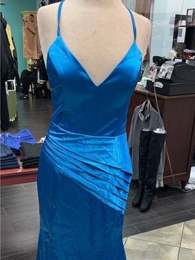 Blue Satin Spaghetti-Strap Dress